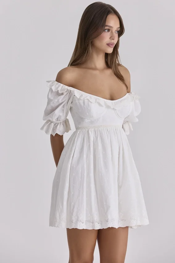 Maisie White Broderie Anglaise Regency Babydoll Mini Dress Maisie White Broderie Anglaise Regency Babydoll Mini Dress