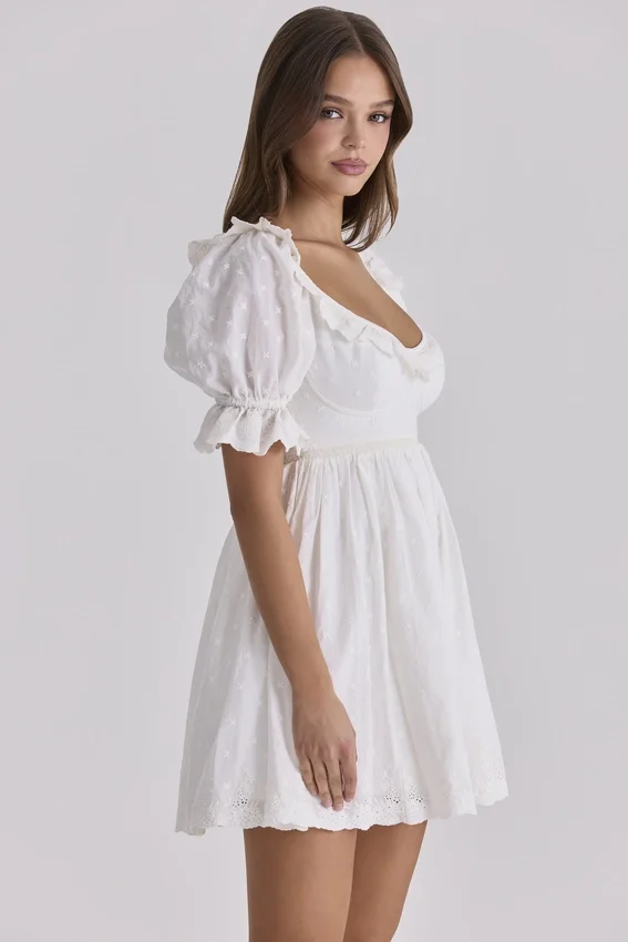Maisie White Broderie Anglaise Regency Babydoll Mini Dress Maisie White Broderie Anglaise Regency Babydoll Mini Dress