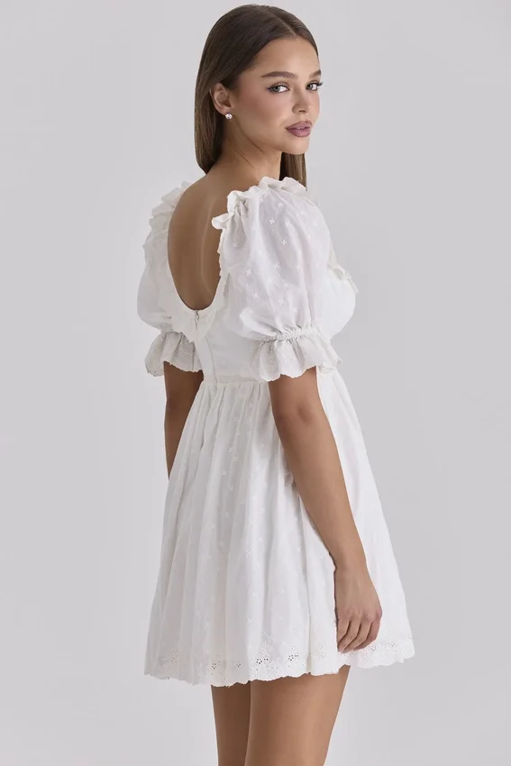 Maisie White Broderie Anglaise Regency Babydoll Mini Dress Maisie White Broderie Anglaise Regency Babydoll Mini Dress