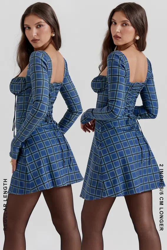 Malika Blue Tartan Corset Mini Dress Malika Blue Tartan Corset Mini Dress