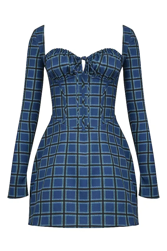 Malika Blue Tartan Corset Mini Dress Malika Blue Tartan Corset Mini Dress