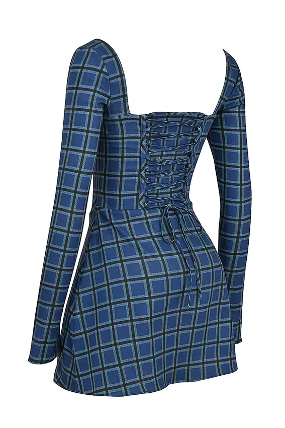 Malika Blue Tartan Corset Mini Dress Malika Blue Tartan Corset Mini Dress