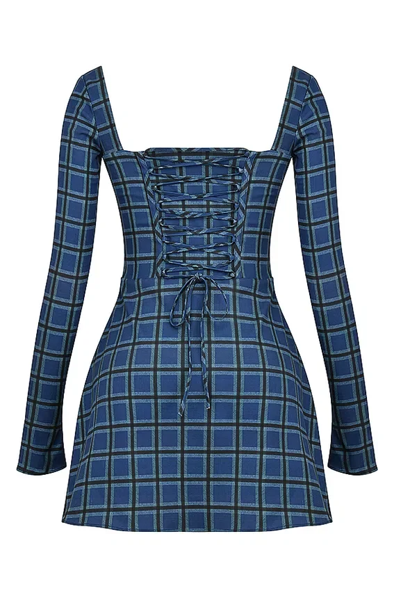 Malika Blue Tartan Corset Mini Dress Malika Blue Tartan Corset Mini Dress