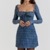 Malika Blue Tartan Corset Mini Dress Malika Blue Tartan Corset Mini Dress