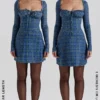 Malika Blue Tartan Corset Mini Dress Malika Blue Tartan Corset Mini Dress