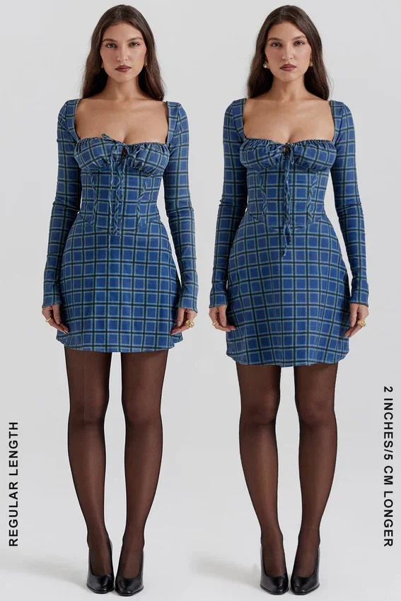 Malika Blue Tartan Corset Mini Dress Malika Blue Tartan Corset Mini Dress