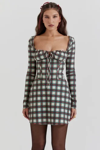 Malika Red Tartan Corset Mini Dress