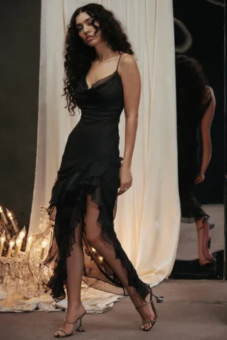 Malila Black Ruffle Maxi Dress