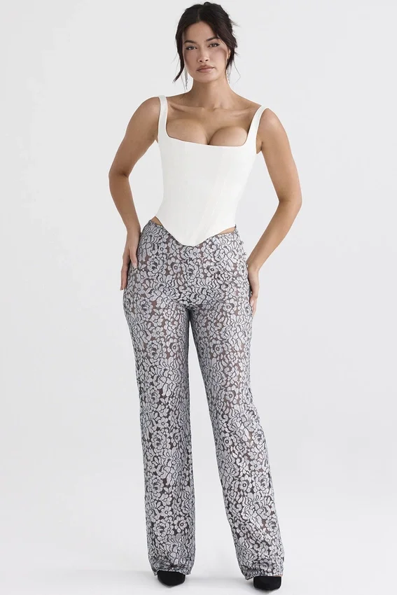 Mara Silver Metallic Lace Trousers Mara Silver Metallic Lace Trousers