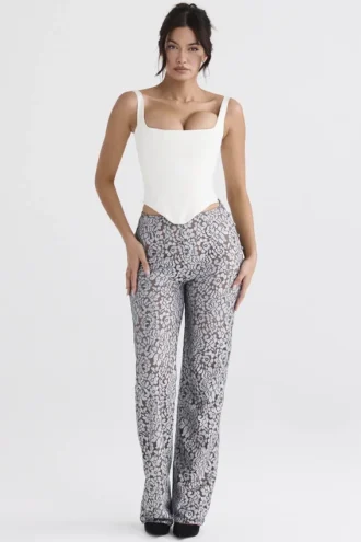 Mara Silver Metallic Lace Trousers Mara Silver Metallic Lace Trousers