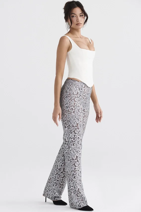 Mara Silver Metallic Lace Trousers Mara Silver Metallic Lace Trousers