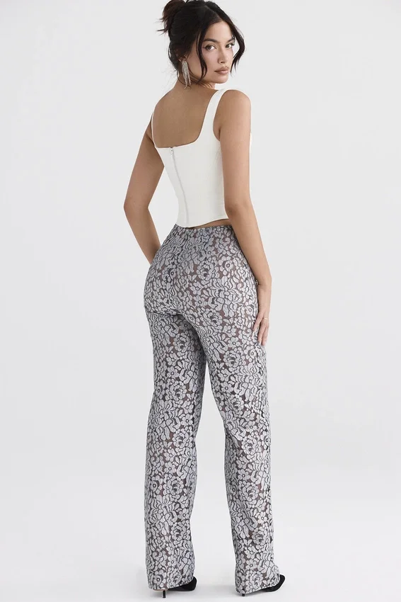 Mara Silver Metallic Lace Trousers Mara Silver Metallic Lace Trousers