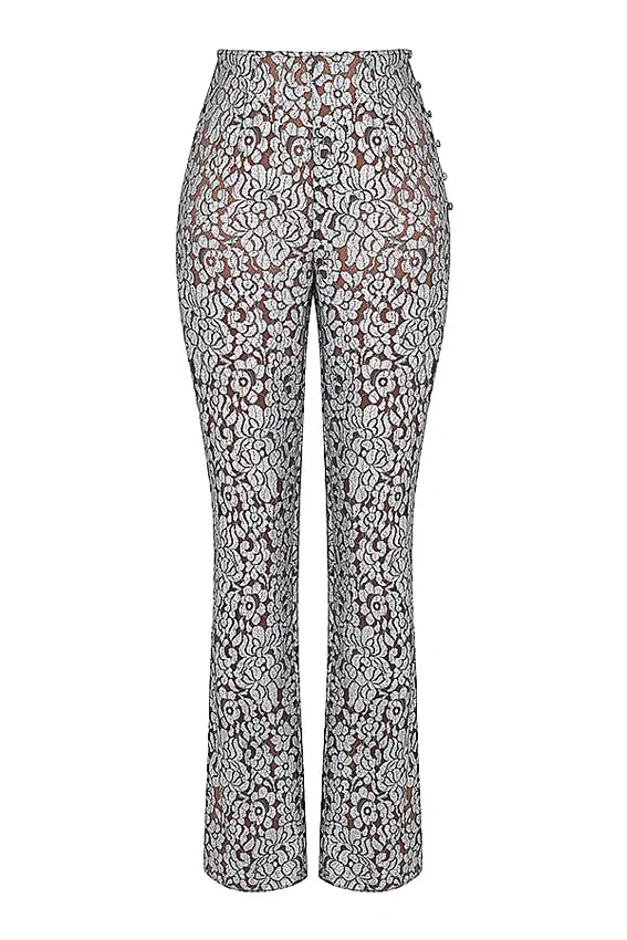 Mara Silver Metallic Lace Trousers Mara Silver Metallic Lace Trousers