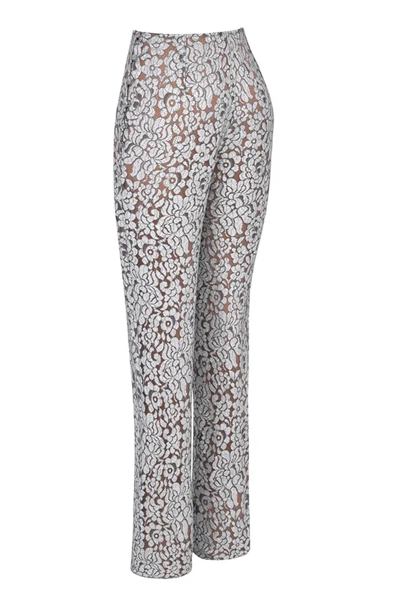 Mara Silver Metallic Lace Trousers Mara Silver Metallic Lace Trousers