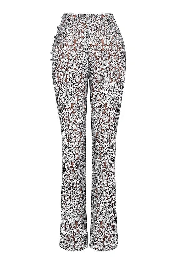 Mara Silver Metallic Lace Trousers Mara Silver Metallic Lace Trousers