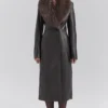Marcel Brown Faux Fur Trimmed Vegan Leather Coat