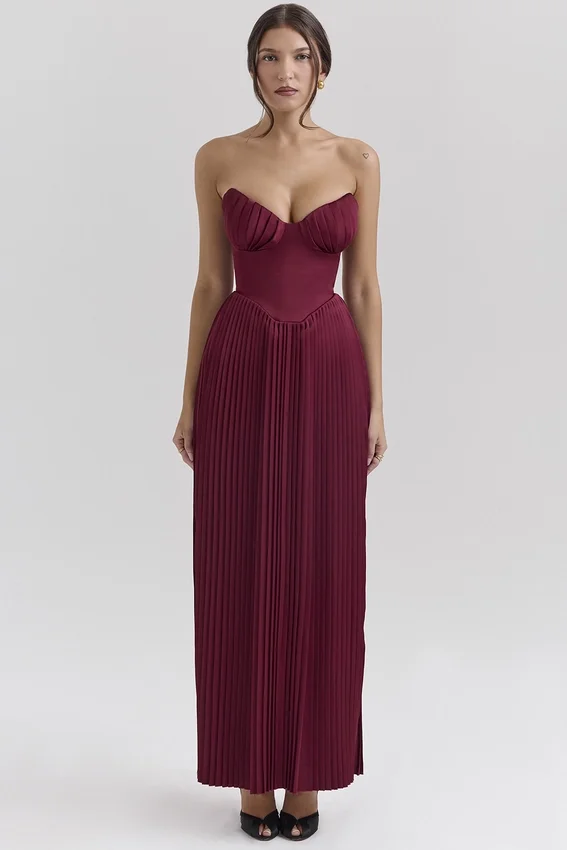Marcella Berry Pleated Satin Maxi Dress Marcella Berry Pleated Satin Maxi Dress