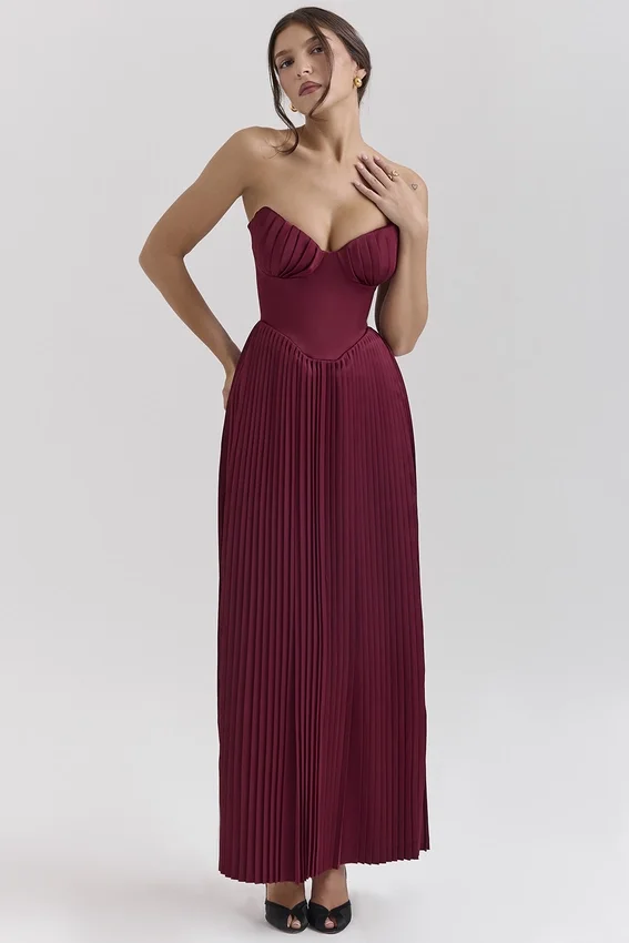 Marcella Berry Pleated Satin Maxi Dress Marcella Berry Pleated Satin Maxi Dress