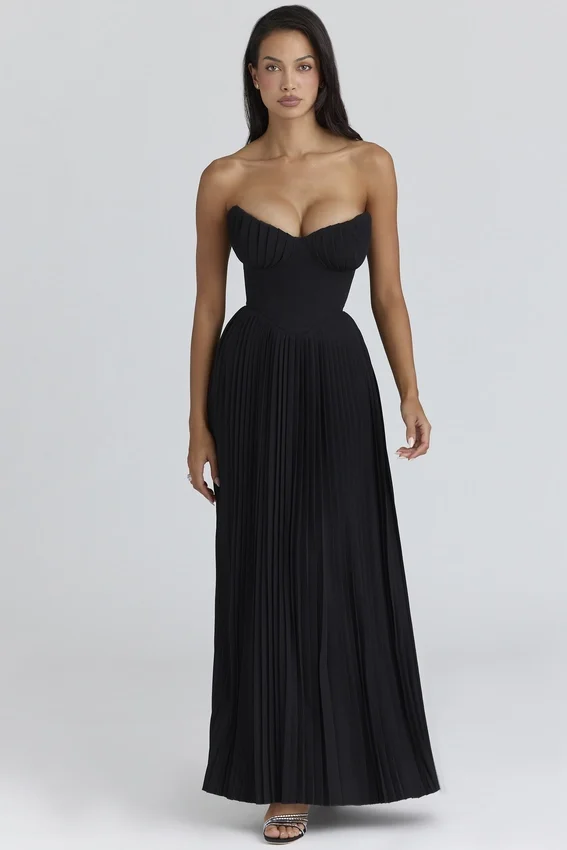Marcella Black Georgette Pleated Maxi Dress Marcella Black Georgette Pleated Maxi Dress