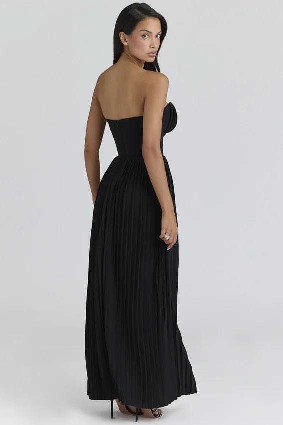 Marcella Black Georgette Pleated Maxi Dress Marcella Black Georgette Pleated Maxi Dress