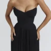 Marcella Black Georgette Pleated Maxi Dress Marcella Black Georgette Pleated Maxi Dress