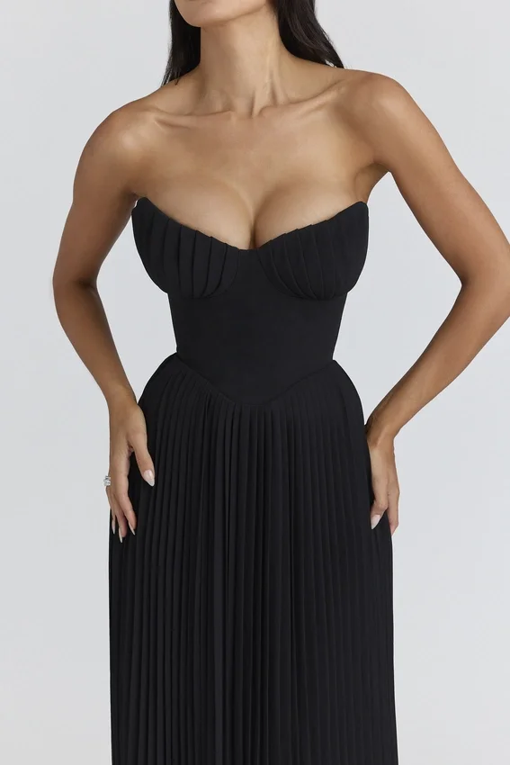 Marcella Black Georgette Pleated Maxi Dress Marcella Black Georgette Pleated Maxi Dress