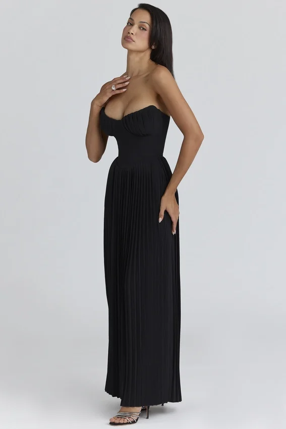 Marcella Black Georgette Pleated Maxi Dress Marcella Black Georgette Pleated Maxi Dress