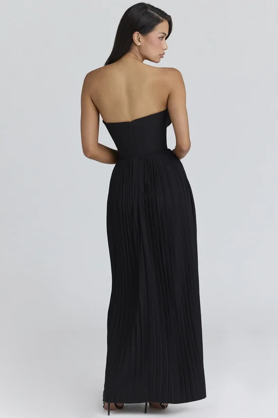 Marcella Black Georgette Pleated Maxi Dress Marcella Black Georgette Pleated Maxi Dress