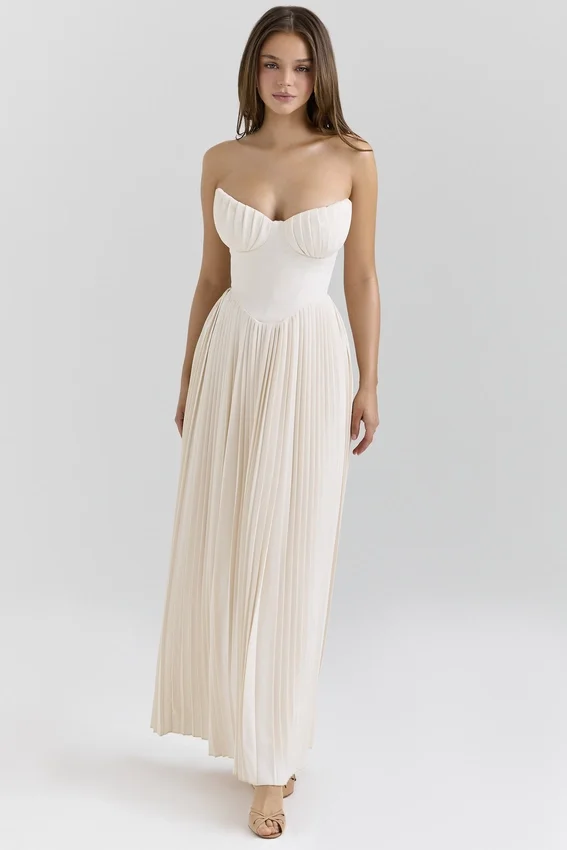 Marcella Ivory Georgette Pleated Maxi Dress Marcella Ivory Georgette Pleated Maxi Dress
