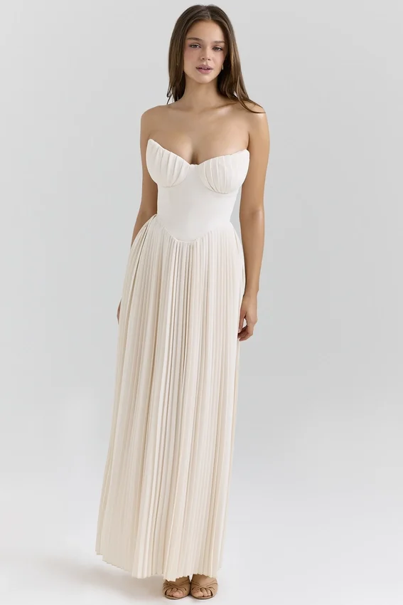 Marcella Ivory Georgette Pleated Maxi Dress Marcella Ivory Georgette Pleated Maxi Dress