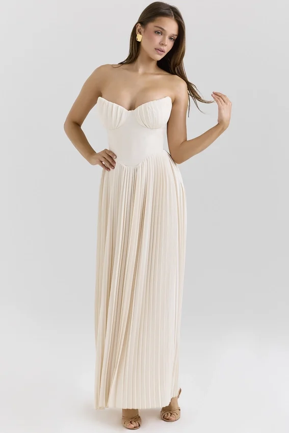 Marcella Ivory Georgette Pleated Maxi Dress Marcella Ivory Georgette Pleated Maxi Dress