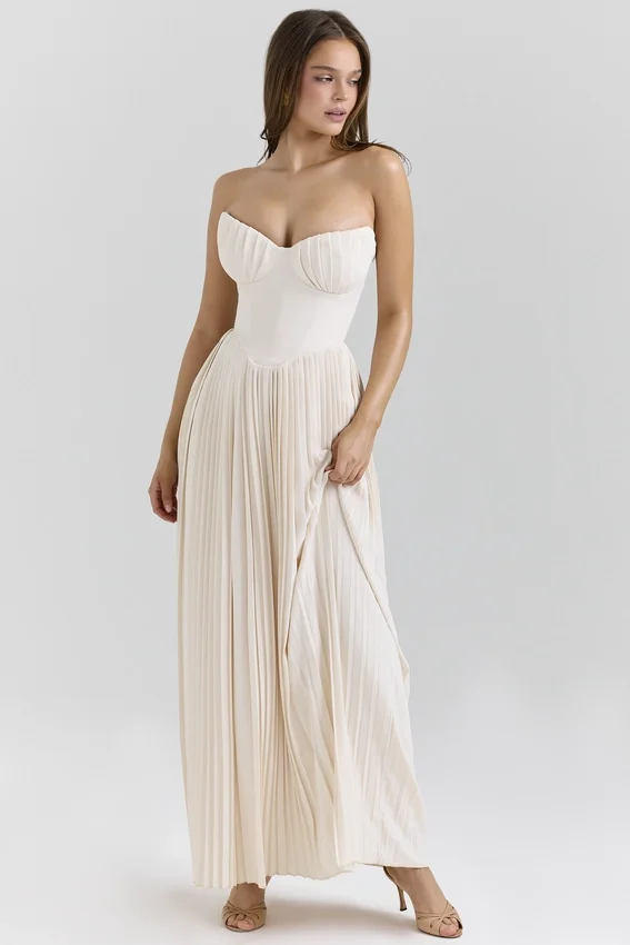 Marcella Ivory Georgette Pleated Maxi Dress Marcella Ivory Georgette Pleated Maxi Dress