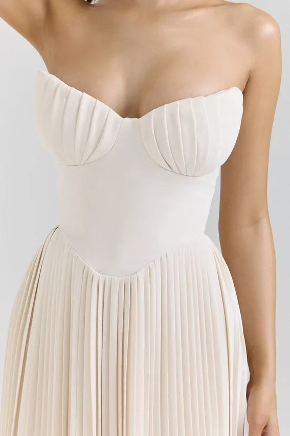 Marcella Ivory Georgette Pleated Maxi Dress Marcella Ivory Georgette Pleated Maxi Dress