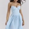 Marcella Ocean Blue Pleated Maxi Dress Marcella Ocean Blue Pleated Maxi Dress