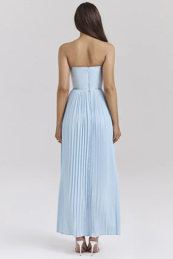 Marcella Ocean Blue Pleated Maxi Dress Marcella Ocean Blue Pleated Maxi Dress