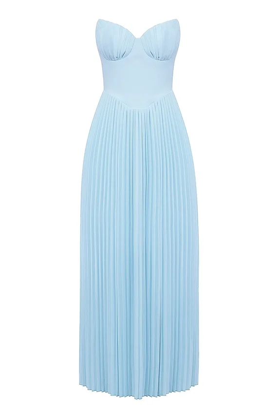 Marcella Ocean Blue Pleated Maxi Dress Marcella Ocean Blue Pleated Maxi Dress