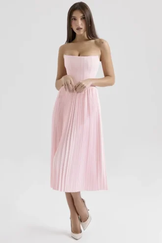 Marci Pink Pleated Midi Corset Dress
Marci Pink Pleated Midi Corset Dress