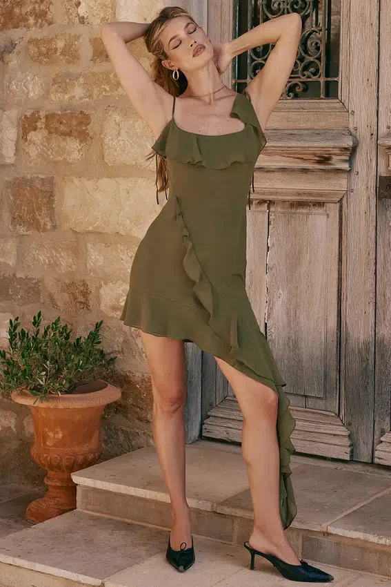 Marcia Olive Ruffle Mini Dress Marcia Olive Ruffle Mini Dress