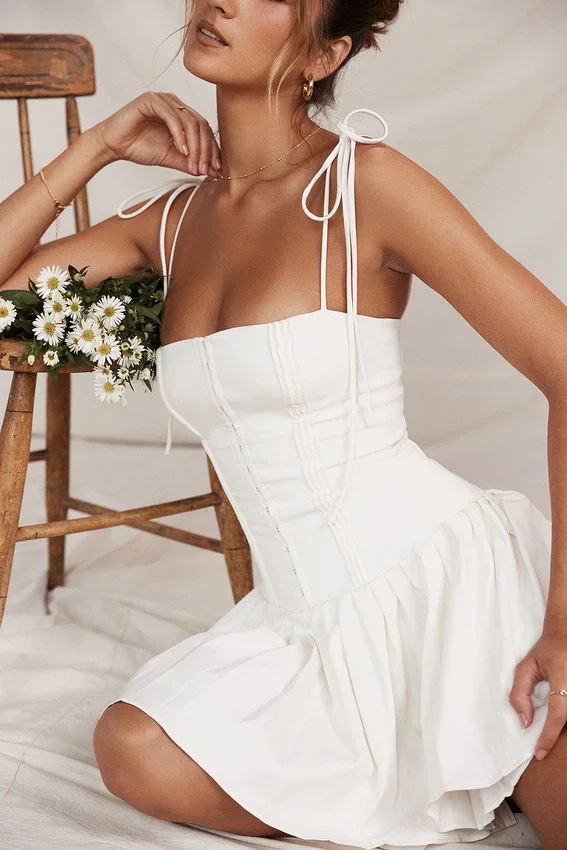 Marcy White Pleated Mini Dress Marcy White Pleated Mini Dress