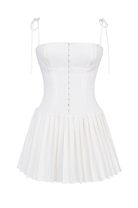 Marcy White Pleated Mini Dress Marcy White Pleated Mini Dress