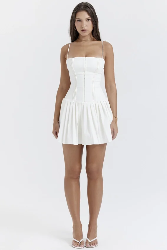 Marcy White Pleated Mini Dress Marcy White Pleated Mini Dress