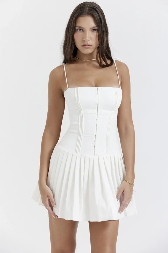 Marcy White Pleated Mini Dress Marcy White Pleated Mini Dress