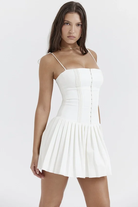 Marcy White Pleated Mini Dress Marcy White Pleated Mini Dress