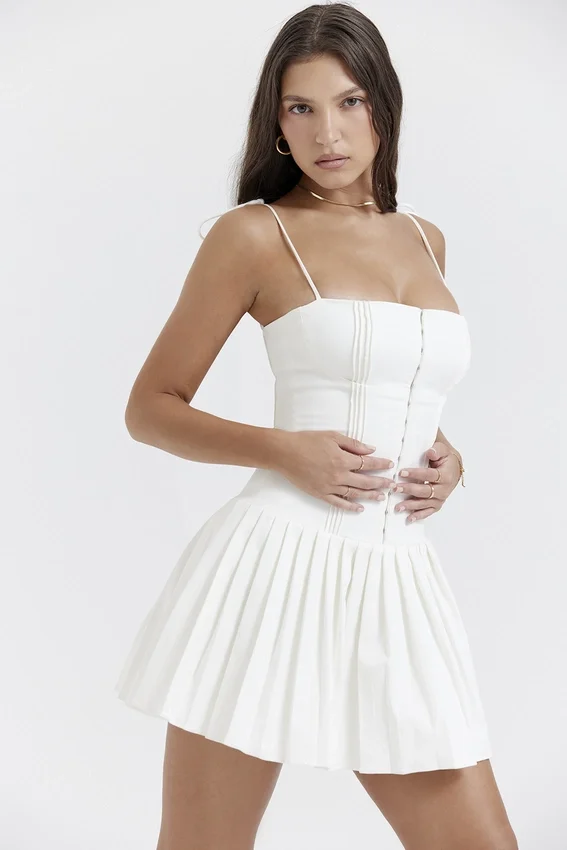Marcy White Pleated Mini Dress Marcy White Pleated Mini Dress
