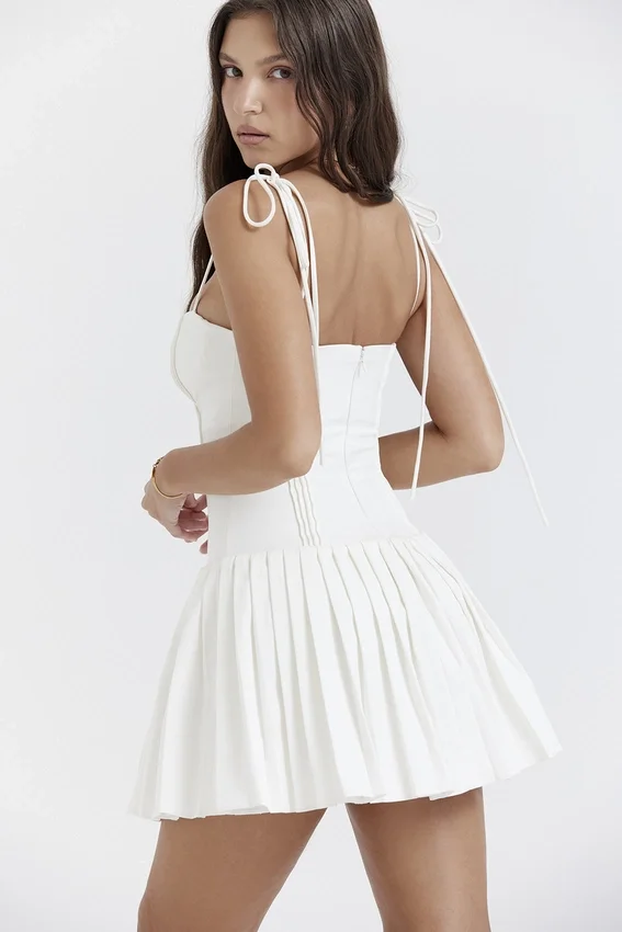 Marcy White Pleated Mini Dress Marcy White Pleated Mini Dress
