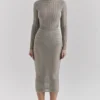 Margo Grey Velour Sheer Striped Midi Skirt