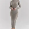 Margo Grey Velour Sheer Striped Midi Skirt