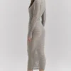 Margo Grey Velour Sheer Striped Midi Skirt