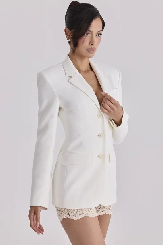 Luella vintage ivory crepe hourglass blazer jacket Luella vintage ivory crepe hourglass blazer jacket
