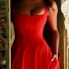 Mariabella Red Stretch Cotton Midi Sundress Mariabella Red Stretch Cotton Midi Sundress
